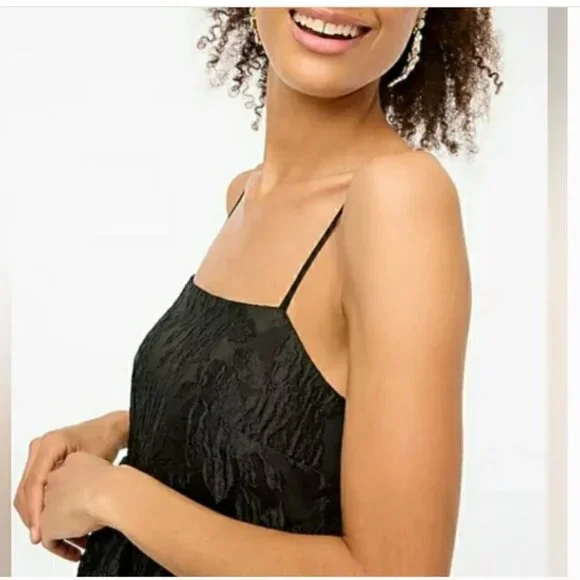J. Crew Dress Size 10 tiered, black, brocade Babydoll Formal Adjustable Straps - Picture 3 of 13